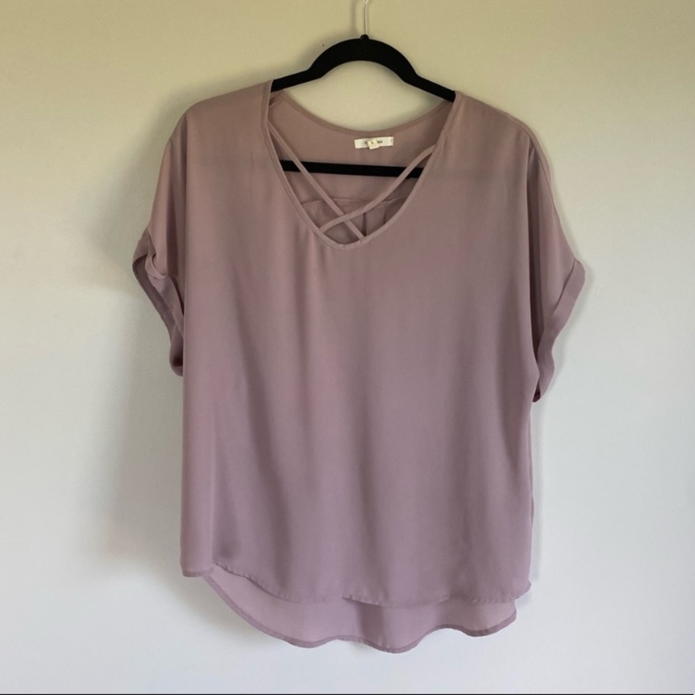 Short Sleeve, Lilac, V-Neck Blouse
